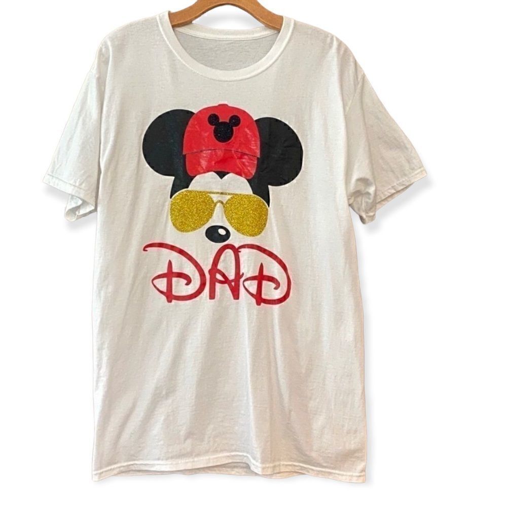 Disney Mens Sz M White Mickey Mouse Rayban Sunglasses Dad T-Shirt